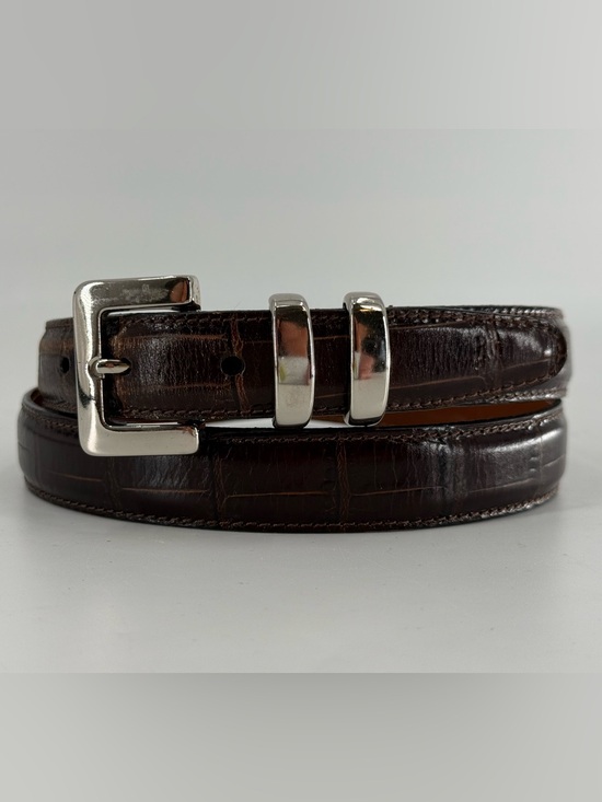 Stone Mountain Accessories Accessories - Vintage Stone Mountain Croc Embossed Dark Brown Leather Belt L